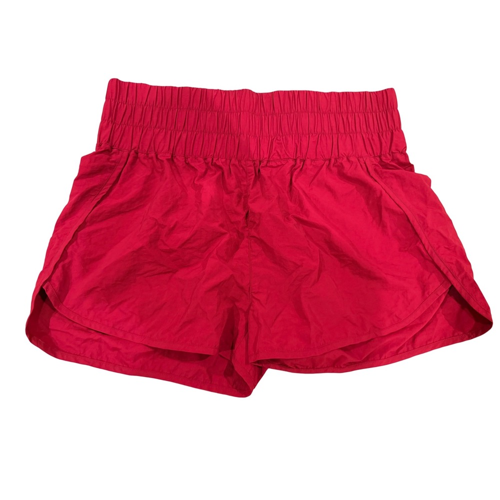 Zenana Red Smocked Waist Athletic Shorts Women 1X Plus Size Pockets Dolphin Hem
